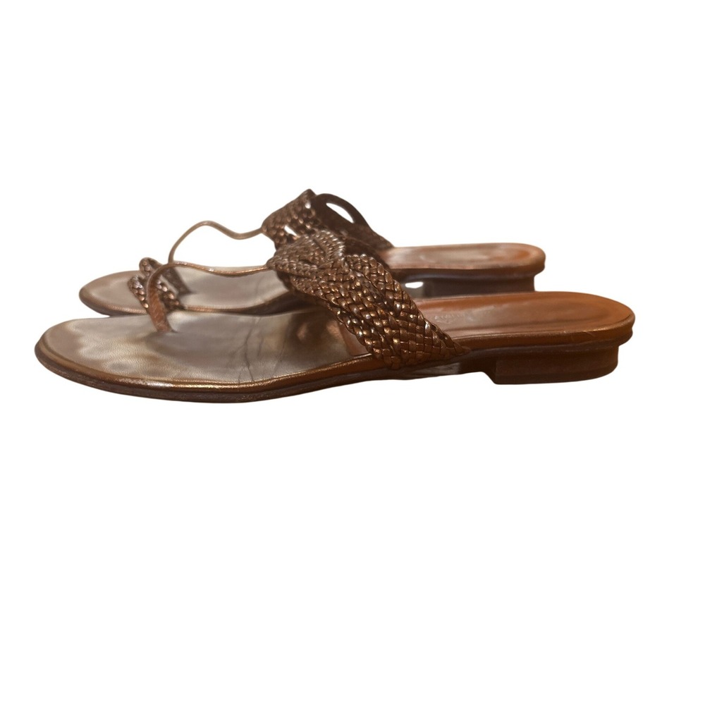 Via Spiga Sandals Women Bronze Braided Leather Flat Thong Made in Italy SIZE 8M